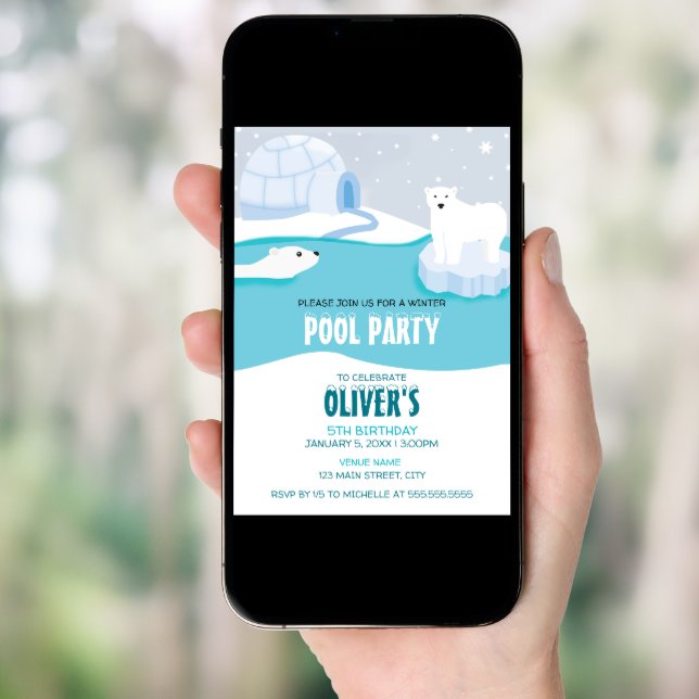 Polar Bear Pool Party Birthday Invitation (Front Digital)