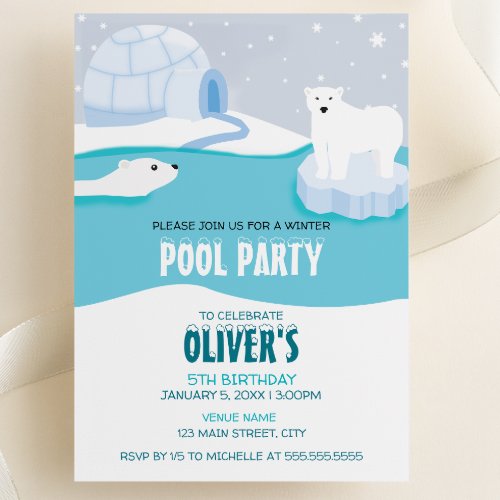 Polar Bear Pool Party Birthday Invitation