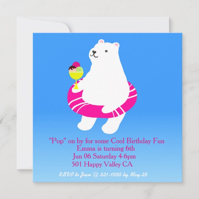 Polar Bear Pool Party Invitation (Front)