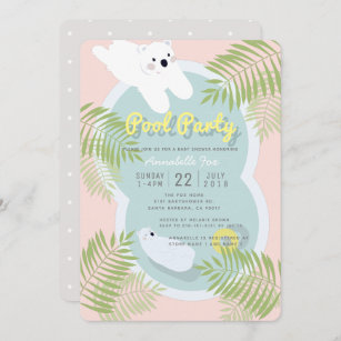 Polar Bear Pool Party Pink Baby Shower Invitation