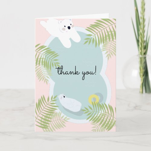 Polar Bear Pool Party Pink Thank You Card