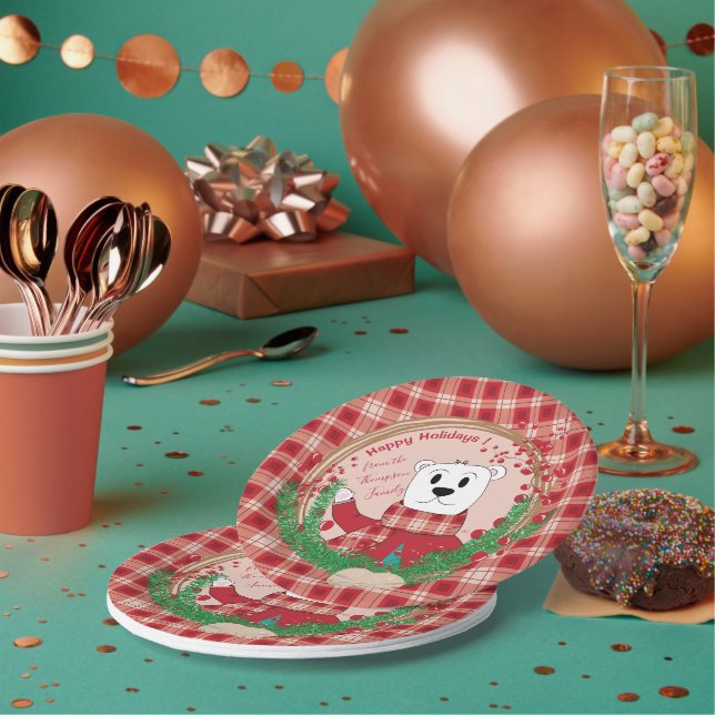 Polar Bear Pop Holidays Red Paper Plates (Multi)