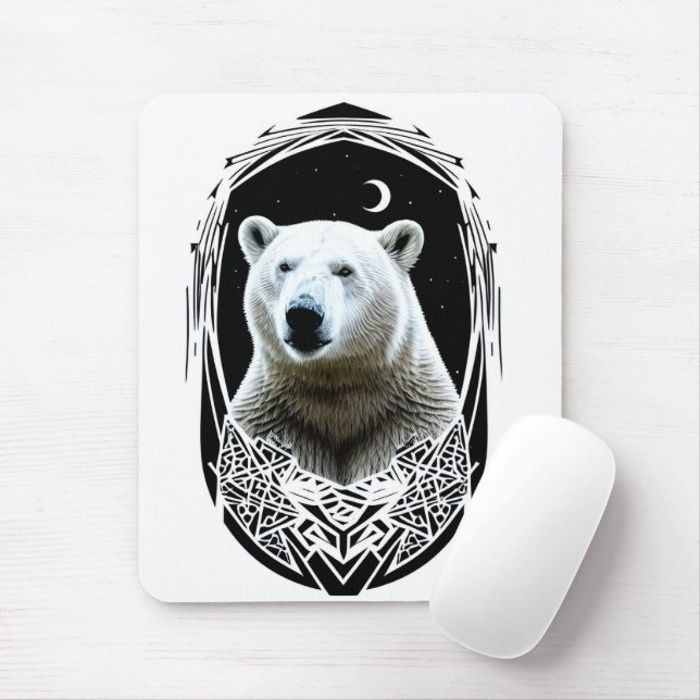Polar bear portrait mouse pad (With Mouse)