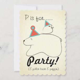 Polar Bear & Puffin Birthday Party Invitation