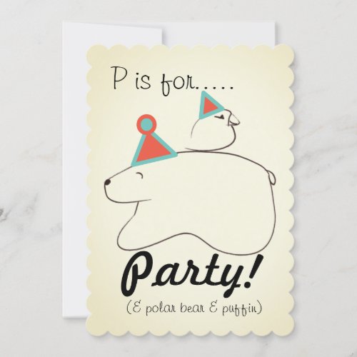 Polar Bear  Puffin Birthday Party Invitation 