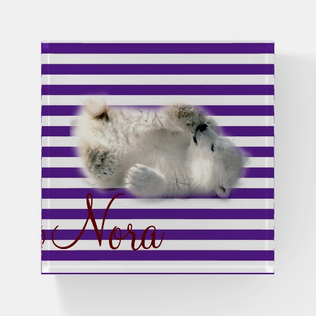 Polar Bear Purple Stripe Paperweight (Front)