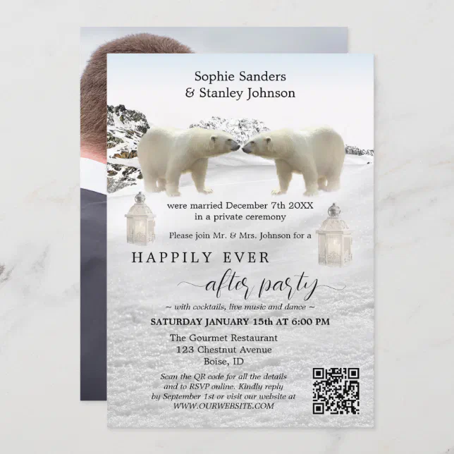 Polar Bear QR Code Photo After Wedding Invitation | Zazzle