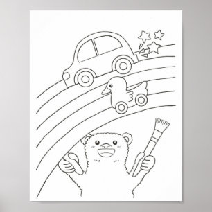 Polar Bear Rainbow Downloadable Coloring Page Poster