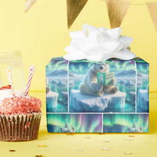 Polar Bear Reading a Birthday Greeting Card Wrapping Paper