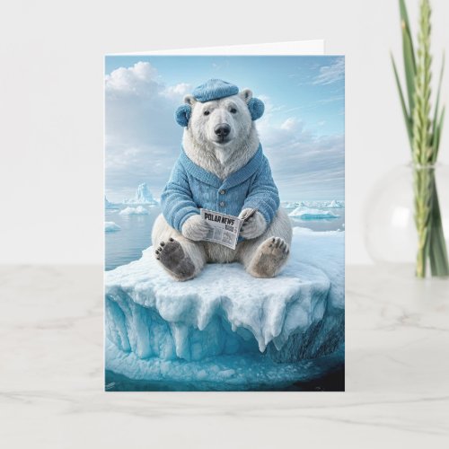 Polar Bear Reading a Newspaper Birthday Card