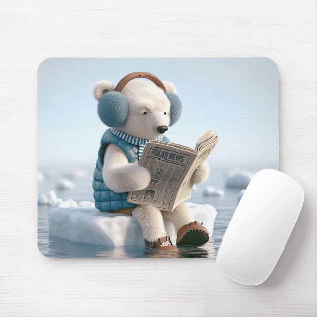 Polar Bear Reading a Newspaper Mouse Pad (With Mouse)