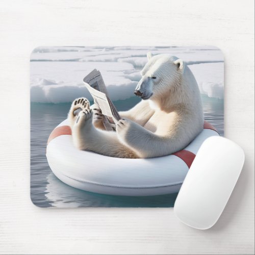 Polar Bear Reading a Newspaper Mouse Pad