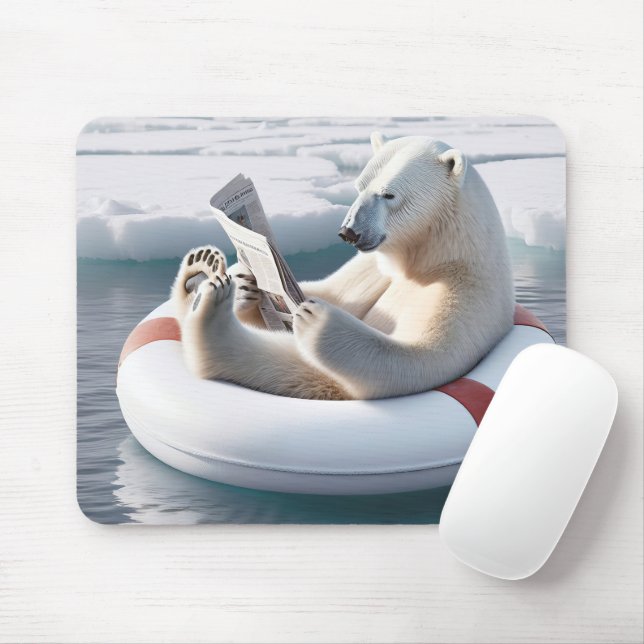 Polar Bear Reading a Newspaper Mouse Pad (With Mouse)