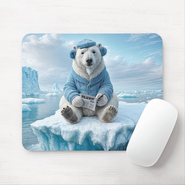 Polar Bear Reading a Newspaper Mouse Pad (With Mouse)