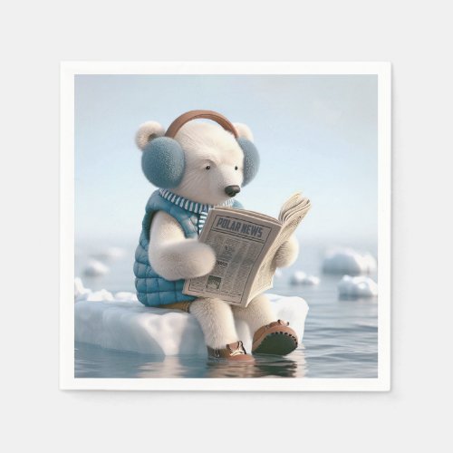 Polar Bear Reading a Newspaper Napkins