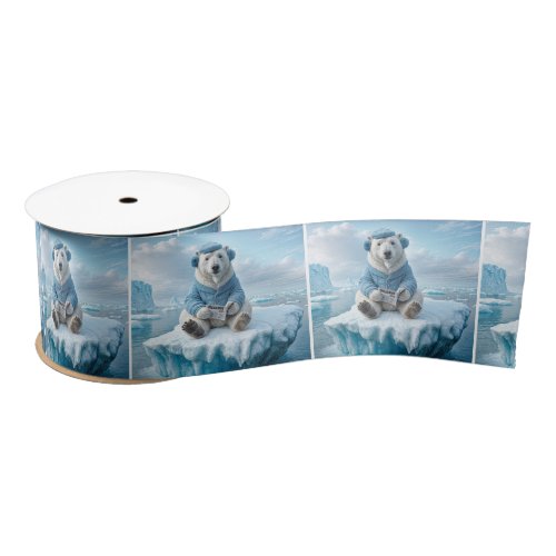 Polar Bear Reading a Newspaper Satin Ribbon