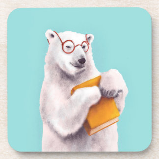 Polar Bear Reading Art – Book Lover Beverage Coaster
