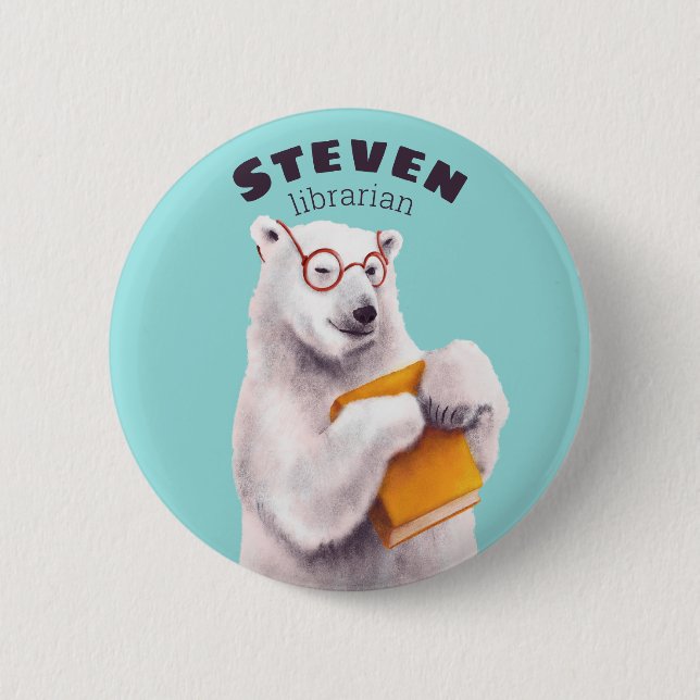Polar Bear Reading Art – Book Lover Button (Front)