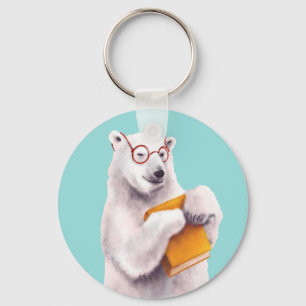 Polar Bear Reading Art – Book Lover Keychain