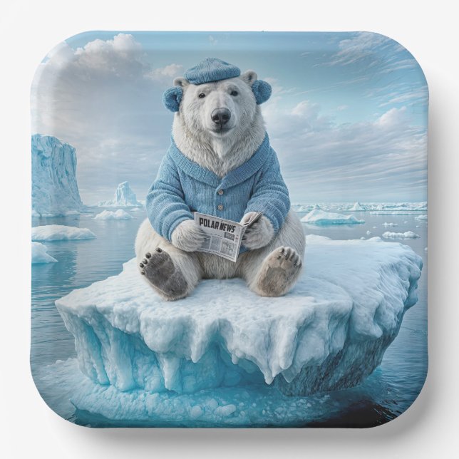 Polar Bear Reading The Newspaper Paper Plates (Front)