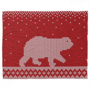 Polar Bear Red Background Knitted Style Pattern   Fleece Blanket