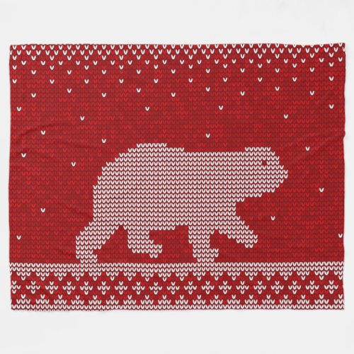 Polar Bear Red Background Knitted Style Pattern   Fleece Blanket