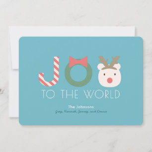 Polar Bear Reindeer Headpiece Blue Christmas Card
