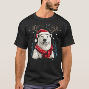Polar Bear Reindeer Santa Hat Christmas Pajama Fun T-Shirt