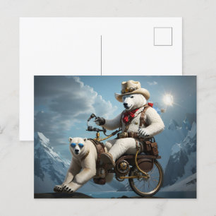Polar bear riding part animal bicycle postcard