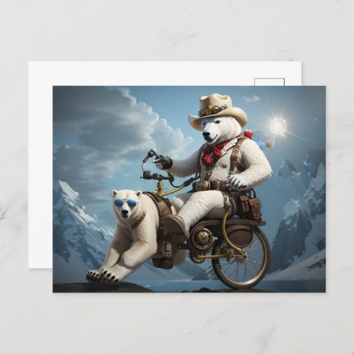 Polar bear riding part animal bicycle postcard