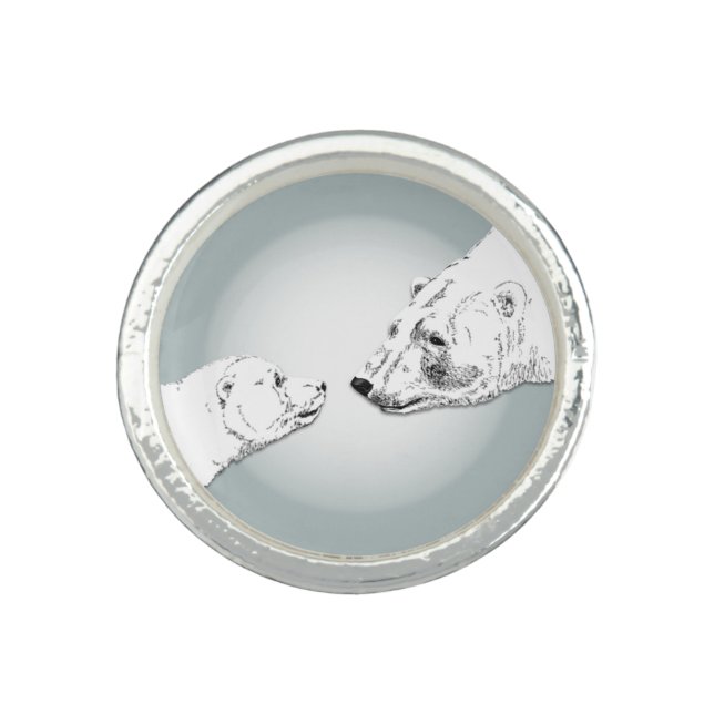 Polar Bear Ring Mother & Cub Bear Art Jewelry Ring (Front)