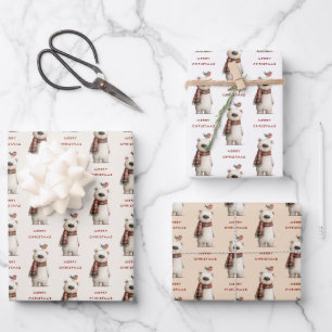 Polar Bear Robin Pattern White and cream Christmas Wrapping Paper Sheets