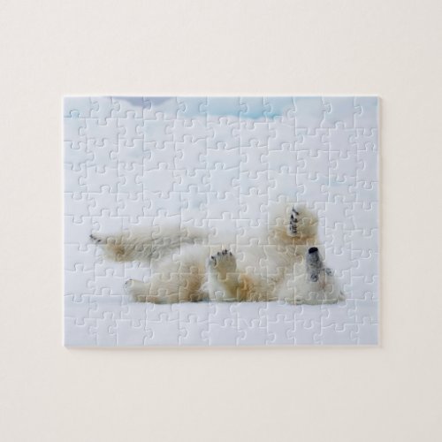 Polar bear rolling in snow Norway Jigsaw Puzzle