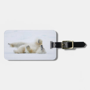 Polar bear rolling in snow, Norway Luggage Tag