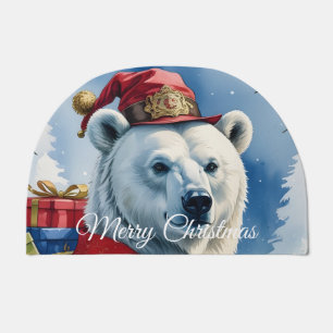 Polar Bear Santa Christmas Design Doormat