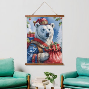 Polar Bear Santa Christmas Design Hanging Tapestry