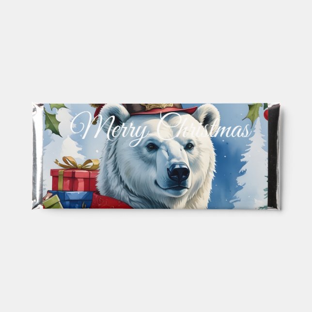 Polar Bear Santa Christmas Design Hershey Bar Favors (Front)