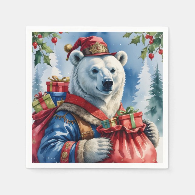 Polar Bear Santa Christmas Design Napkins (Front)