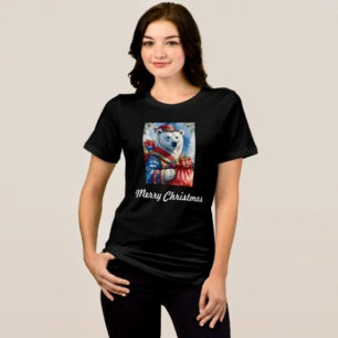 Polar Bear Santa Christmas Design Tri-Blend Shirt