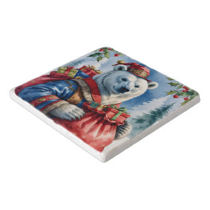 Polar Bear Santa Christmas Design Trivet