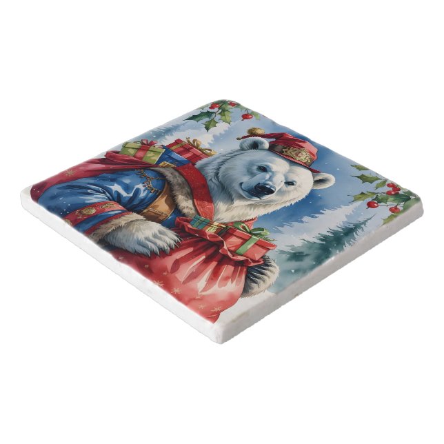 Polar Bear Santa Christmas Design Trivet (Corner)