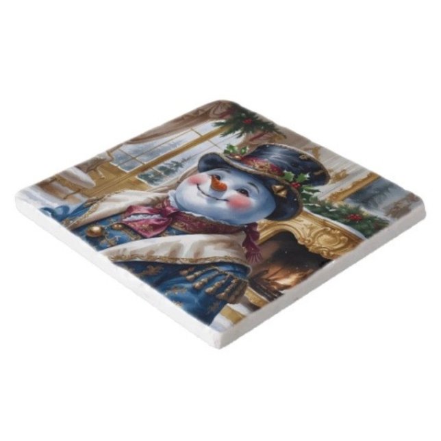 Polar Bear Santa Christmas Design Trivet (Stone trivet. Dimensions: 6" x6" two types of stone. Cork backing scratch free. )