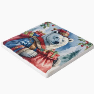 Polar Bear Santa Christmas Design Trivet