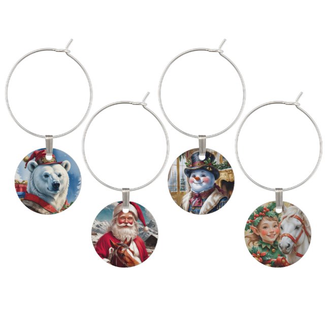 Polar Bear Santa Christmas Design View on Zazzle Wine Charm (Staggered)