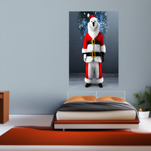 Polar Bear Santa Claus AI Art Poster