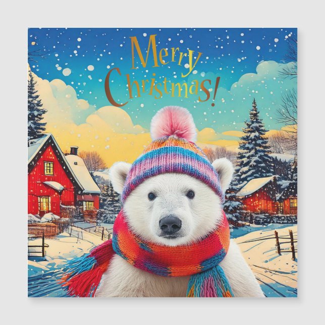 Polar Bear Santa hat and scarf Merry Christmas (Front)