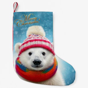 Polar Bear Santa hat and Scarf Small Christmas Stocking
