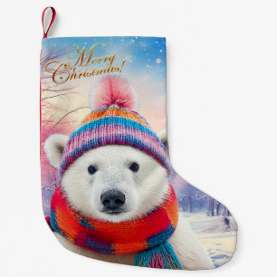 Polar Bear Santa hat and Scarf Small Christmas Stocking