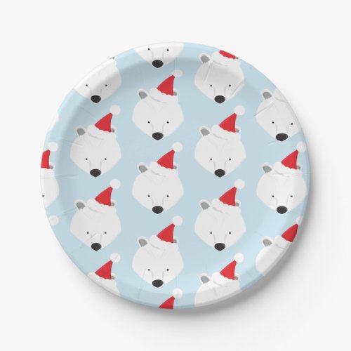 Polar Bear Santa Hat Animal Christmas Paper Plates