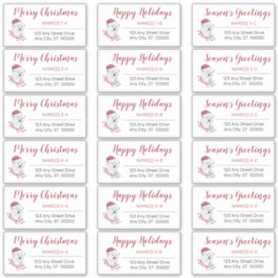 Polar Bear Santa Hat Christmas Address Labels